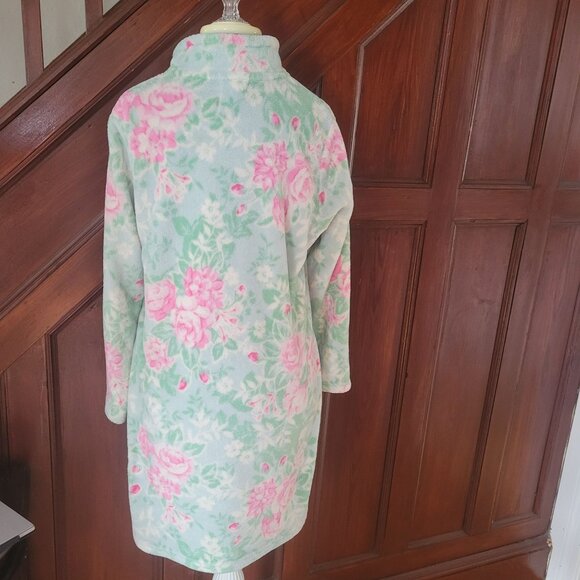 Floral Plush Zip-Up Robe Nightgown With Pockets By Miss Elaine - M - Picture 4 of 6